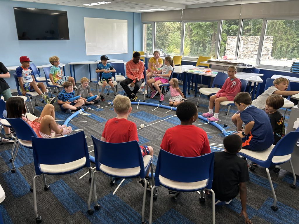 picture of a group of kids during traditional day camp in a clean classroom